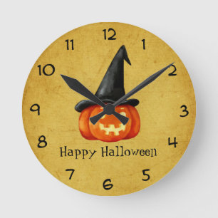 Horloge Ronde Happy Halloween Witch Pumpkin