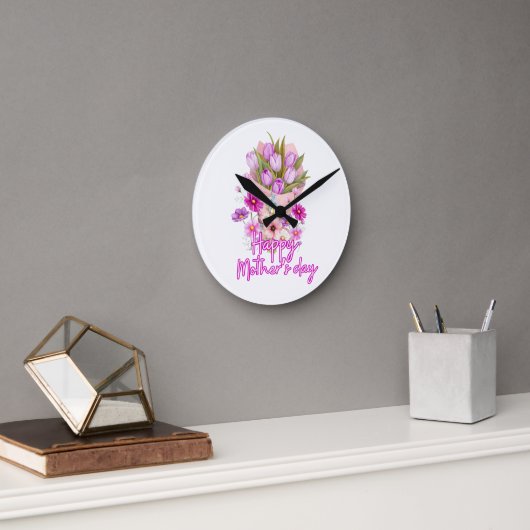 Horloge Ronde Happy Mother day Flower bouquet (Bureau)