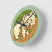 Horloge Ronde Happy Westie on Nature Trail (Angle)