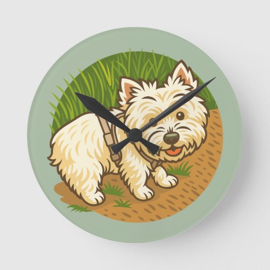 Horloge Ronde Happy Westie on Nature Trail (Recto)