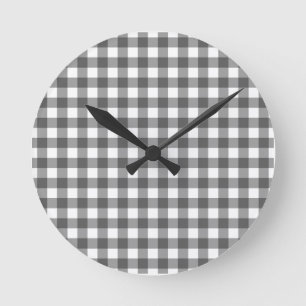 Horloge Ronde Haut choix classique gris à carreaux gingham
