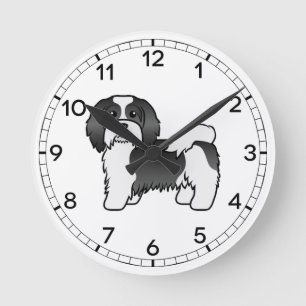 Horloge Ronde Havanais noir et blanc Chien de dessin animé migno
