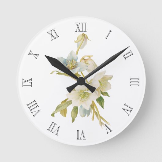 Horloge Ronde Hellebores bleus et blancs (Recto)