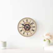 Horloge Ronde Helm en bois Vintage maritime (Maison)