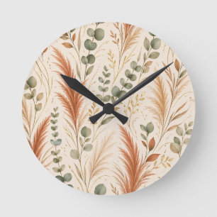 Horloge Ronde Herbe des Pampas en Terracotta Eucalyptus Bohème N
