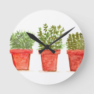 Horloge Ronde Herbes thym romarin à la menthe aquarelle herbes r