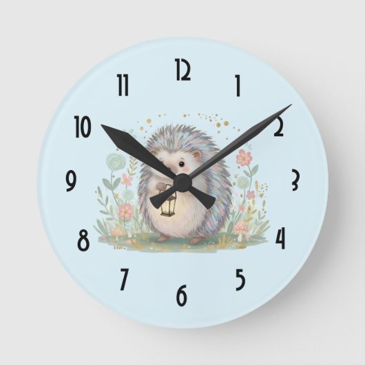 Horloge Ronde Hérisson Mignon avec Lanterne (Recto)