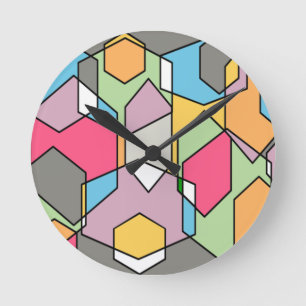 Horloge Ronde Hexagon Bauhaus - Pastels