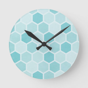 Horloge Ronde Hexagones turquoises