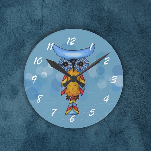 Horloge Ronde Hibou coloré lunatique d'imaginaire