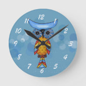Horloge Ronde Hibou coloré lunatique d'imaginaire (Recto)