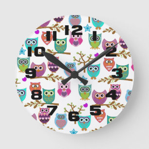 Horloge Ronde hiboux heureux