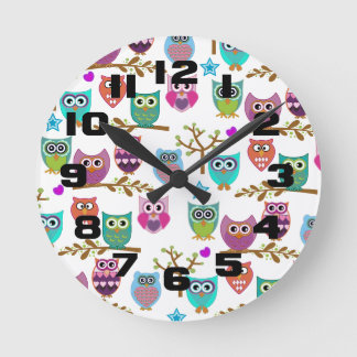 Horloge Ronde hiboux heureux