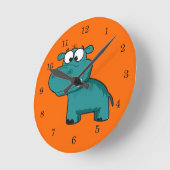 Horloge Ronde Hippopotame heureux bleu (Angle)
