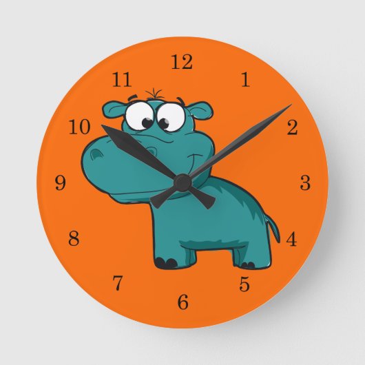 Horloge Ronde Hippopotame heureux bleu (Recto)