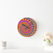 Horloge Ronde Hippy Fractal Motif rose Turquoise & Jaune (Maison)