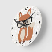 Horloge Ronde Hipster Baby Fox avec lunettes (Angle)