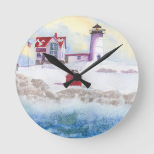 Horloge Ronde hiver à Nubble LIghthouse dans le Maine