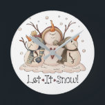 Horloge Ronde Hiver primitif de Christmas Snowman Rustic<br><div class="desc">Flocon de neige rustique pays hiver primitif Noël ronde horloge. Modifiez l'arrière - plan de couleur et personnalisez si vous le souhaitez. Cliquez simplement sur le bouton "Personnaliser". Ajoutez une chambre,  une salle de bain,  une cuisine et un décor maison assortis. Copyright © Trina Clark</div>