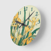 Horloge Ronde Hokusai grasshopper et iris Japon (Angle)