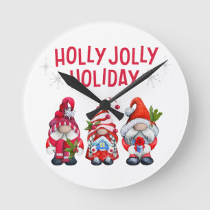 Horloge Ronde Holly Jolly Gnomes Noël fantastique