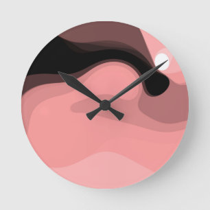 Horloge Ronde Horizon coucher de soleil : rose, noir et blanc Ab