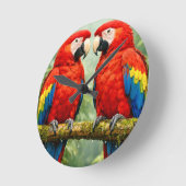 Horloge Ronde “Horloge murale perroquet ara vibrant | (Angle)