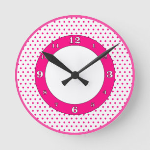 Horloge Ronde Hot Pink et White Polka Dots