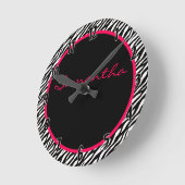 Horloge Ronde Hot Pink Zebra Stripe Pattern Personalized Clock (Angle)