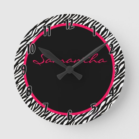 Horloge Ronde Hot Pink Zebra Stripe Pattern Personalized Clock (Recto)