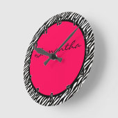 Horloge Ronde Hot Pink Zebra Stripe Pattern Personalized Clock (Angle)