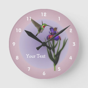Horloge Ronde Hummingbird and Iris Flower Animal