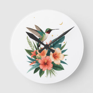 Horloge Ronde Hummingbird Bloom Tropical Wall Clock