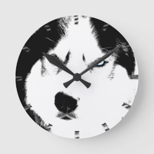 Horloge Ronde Husky Clock Wolf Husky Sled dog Wall Clock