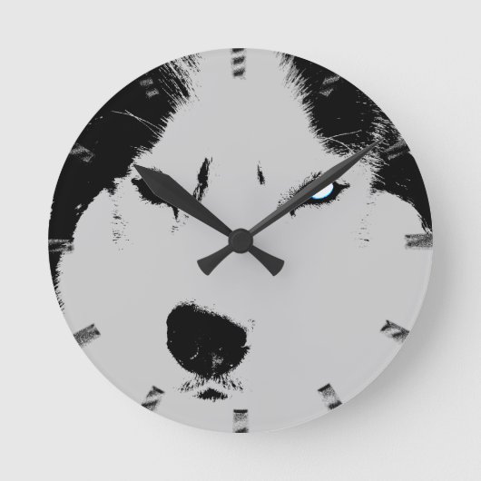 Horloge Ronde Husky Clock Wolf Husky Sled dog Wall Clock (Recto)