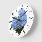 Horloge Ronde Hydrangea Bleu en Forme de Cœur (Angle)