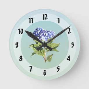 Horloge Ronde Hydrangea Bleue Gracieuse