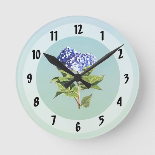 Horloge Ronde Hydrangea Bleue Gracieuse (Recto)