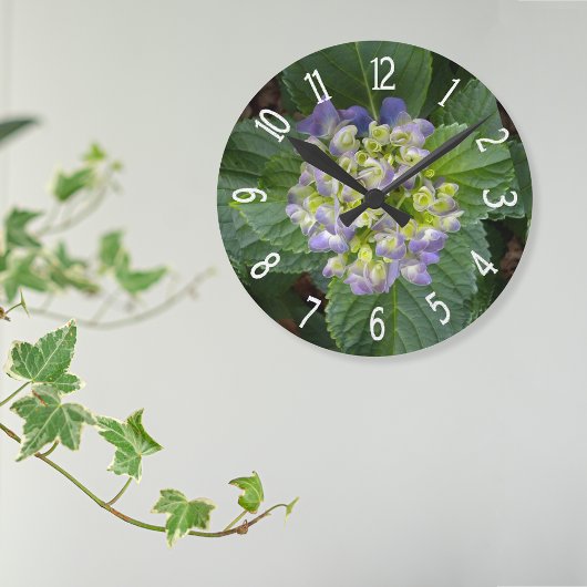Horloge Ronde Hydrangea Violet Vert Jaune