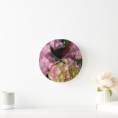 Horloge Ronde Hydrangées roses et crème (Maison)