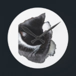 Horloge Ronde I Can't Even Right Meow<br><div class="desc">Introducing Binx... This humorous image features a black-and-white tuxedo cat curled up with one paw dramatically covering his face, as if he has completely given up on the day. With his head tucked down and eyes hidden, the cat looks adorably fed up—like he just heard the most ridiculous thing imaginable...</div>