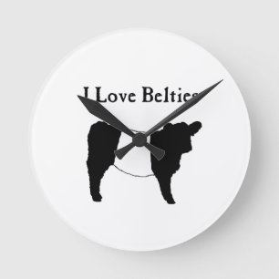 Horloge Ronde I Love Belties - Black White Belt Galloway Cows