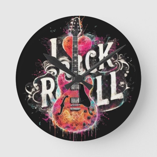 Horloge Ronde I Love Rock N Roll Guitare Électrique Peinture (Recto)