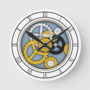 Horloge Ronde Illusion de clockwork mécanique Trompe L'oeil Blue