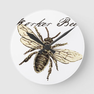 Horloge Ronde Illustration Antique d'Abeille Ouvrière Insecte Vi