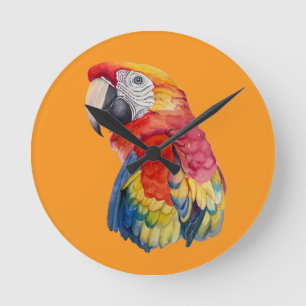Horloge Ronde Illustration aquarelle de perroquet coloré