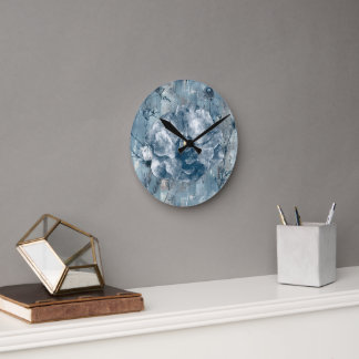 Horloge Ronde Illustration botanique bleue vintage