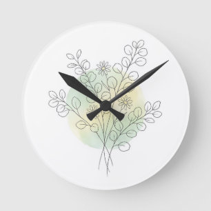 Horloge Ronde Illustration botanique Eucalyptus Vert Aquarelle