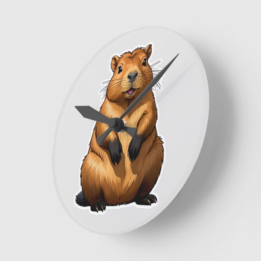 Horloge Ronde Illustration d'animal de rongeur de Capybara migno (Angle)
