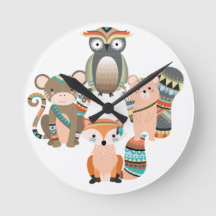 Horloge Ronde Illustration d'animaux des forêts tribales